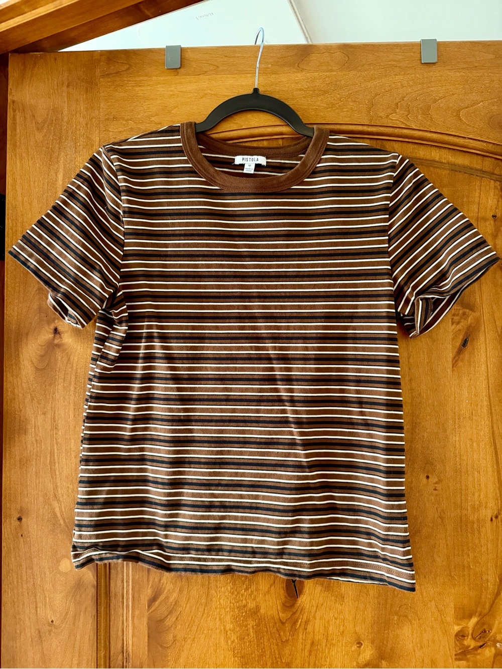 pistola Brown Multi-Stripe Short Sleeve Crewneck Tee